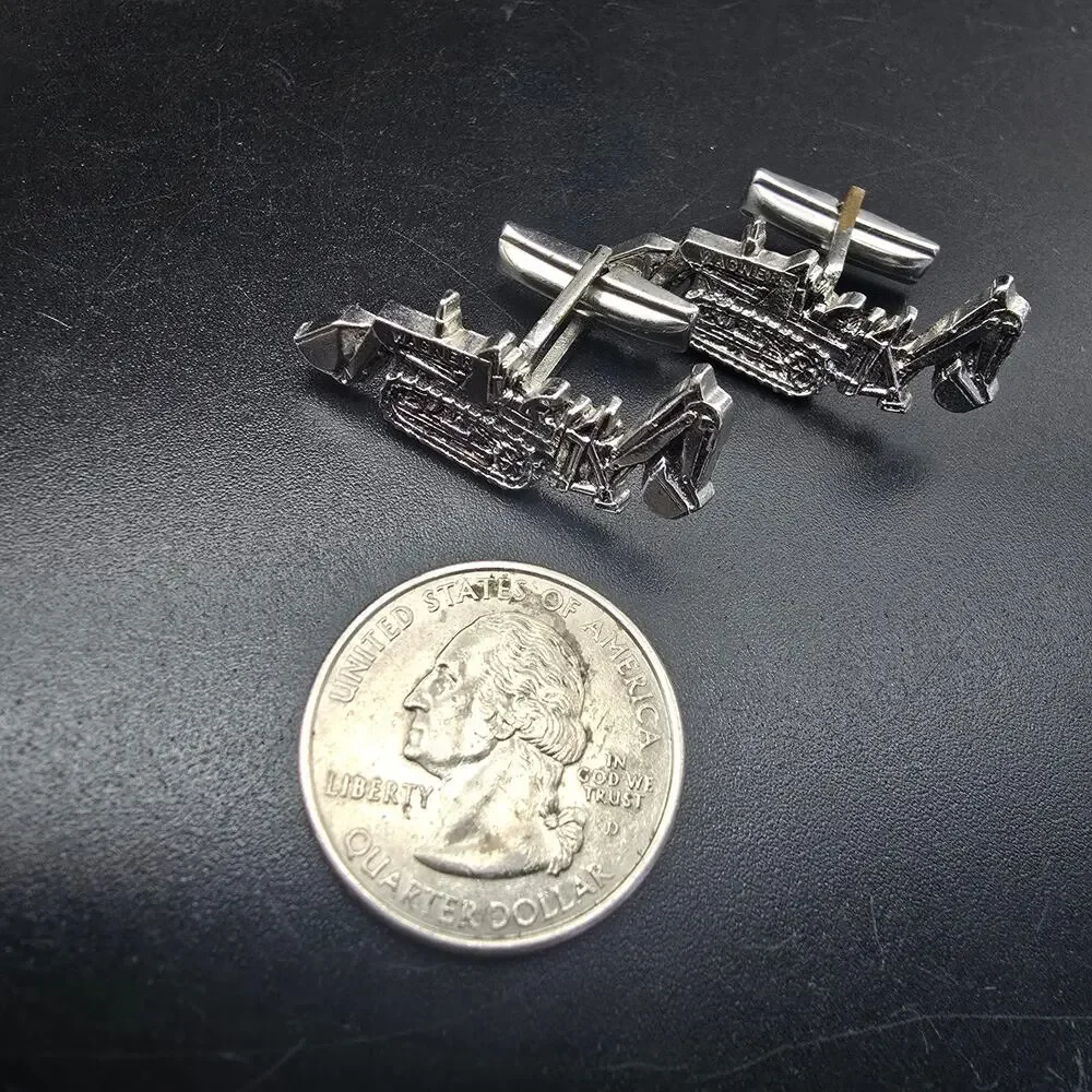 Wagner Silver Tone Backhoe Cuff Links Farming Equipment
